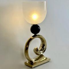  Vistosi Late20th Century Brass Black Ceramic White Murano Glass Table Lamp by Vistosi - 3382050