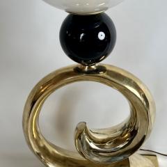  Vistosi Late20th Century Brass Black Ceramic White Murano Glass Table Lamp by Vistosi - 3382052