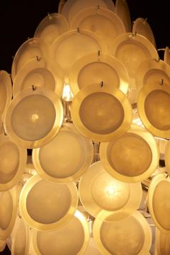  Vistosi Monumental White Iridescent Murano Glass Disc Chandelier Attributed to Vistosi - 1098369