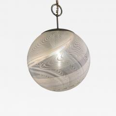  Vistosi Pair Italian Modern White and Clear Handblown Glass Globe Chandelier Vistosi - 4167605