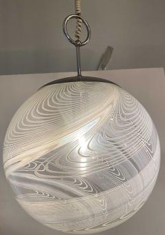 Vistosi Pair Italian Modern White and Clear Handblown Glass Globe Chandelier Vistosi - 4641682