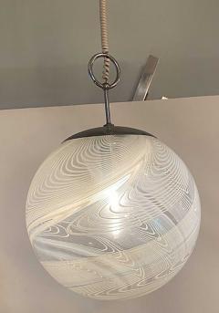  Vistosi Pair Italian Modern White and Clear Handblown Glass Globe Chandelier Vistosi - 4641685