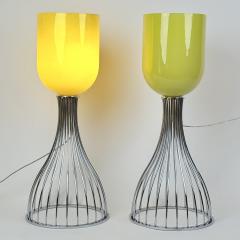  Vistosi Pair of Chrome Metal and Yellow Murano Glass Table Lamps by Vistosi 1990s - 4612841