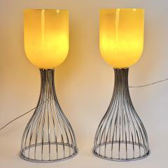  Vistosi Pair of Chrome Metal and Yellow Murano Glass Table Lamps by Vistosi 1990s - 4612842