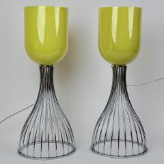  Vistosi Pair of Chrome Metal and Yellow Murano Glass Table Lamps by Vistosi 1990s - 4612843