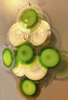  Vistosi Pair of Green and White Vistosi Disc Murano Glass Sconces or Wall Light 1970s - 1567744