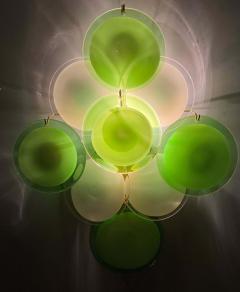  Vistosi Pair of Green and White Vistosi Disc Murano Glass Sconces or Wall Light 1970s - 3230572
