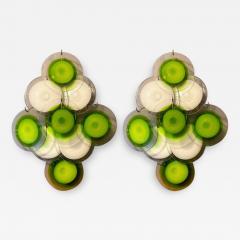  Vistosi Pair of Green and White Vistosi Disc Murano Glass Sconces or Wall Light 1970s - 3232140
