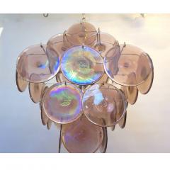  Vistosi Vistosi 1970s Art Deco Iridescent Amethyst Murano Glass Round Disk Chandelier - 443196