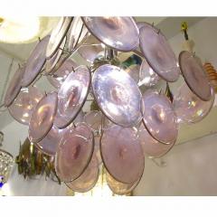  Vistosi Vistosi 1970s Art Deco Iridescent Amethyst Murano Glass Round Disk Chandelier - 443197