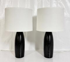  Visual Comfort Company Marian Jamieson Ebonized Oak Bullet Lamps with Oyster Linen Shades - 4714882