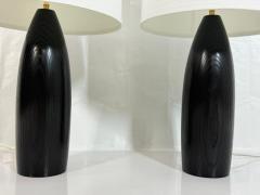  Visual Comfort Company Marian Jamieson Ebonized Oak Bullet Lamps with Oyster Linen Shades - 4714884