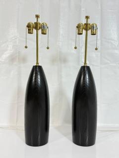  Visual Comfort Company Marian Jamieson Ebonized Oak Bullet Lamps with Oyster Linen Shades - 4714885