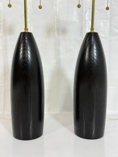 Visual Comfort Company Marian Jamieson Ebonized Oak Bullet Lamps with Oyster Linen Shades - 4714886