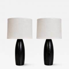  Visual Comfort Company Marian Jamieson Ebonized Oak Bullet Lamps with Oyster Linen Shades - 4716798