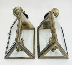  Visual Comfort Company Pair of 1970s American Solid Brass Glass Lantern Pendant Sconces - 4715576