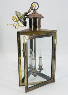  Visual Comfort Company Pair of 1970s American Solid Brass Glass Lantern Pendant Sconces - 4715578