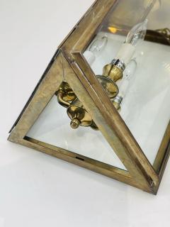 Visual Comfort Company Pair of 1970s American Solid Brass Glass Lantern Pendant Sconces - 4715583