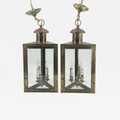  Visual Comfort Company Pair of 1970s American Solid Brass Glass Lantern Pendant Sconces - 4716817