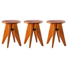  Vitra Set of 3 Jean Prouv Tabouret Solvay Stools in American Walnut - 2255542