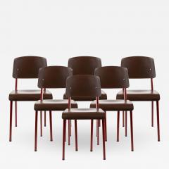  Vitra Set of 6 Jean Prouv Standard SP Chairs in Teak Brown and Red for Vitra - 1333810