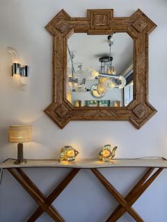  Vivai del Sud Large Bamboo and Rattan Mirror by Vivai Del Sud Italy 1970s - 4590025