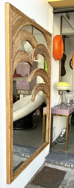  Vivai del Sud Large Full Length Rattan Palm Tree Mirror by Vivai Del Sud Italy 1970s - 3678224