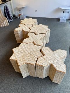  Vivai del Sud Modular Rattan Tables Stella e Croce by Vivai Del Sud Italy 1970s - 4310833