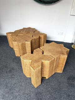  Vivai del Sud Modular Rattan Tables Stella e Croce by Vivai Del Sud Italy 1970s - 4685015