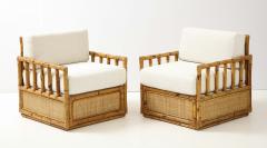  Vivai del Sud Pair Bamboo and Rattan Lounge Chairs by Vivai del Sud Ivory Boucle Italy 1970 - 2204781