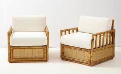  Vivai del Sud Pair Bamboo and Rattan Lounge Chairs by Vivai del Sud Ivory Boucle Italy 1970 - 2204783