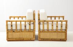  Vivai del Sud Pair Bamboo and Rattan Lounge Chairs by Vivai del Sud Ivory Boucle Italy 1970 - 2204784