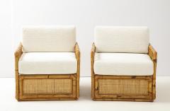  Vivai del Sud Pair Bamboo and Rattan Lounge Chairs by Vivai del Sud Ivory Boucle Italy 1970 - 2204785