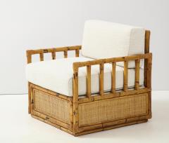  Vivai del Sud Pair Bamboo and Rattan Lounge Chairs by Vivai del Sud Ivory Boucle Italy 1970 - 2204788