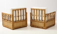  Vivai del Sud Pair Bamboo and Rattan Lounge Chairs by Vivai del Sud Ivory Boucle Italy 1970 - 2204790