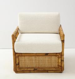  Vivai del Sud Pair Bamboo and Rattan Lounge Chairs by Vivai del Sud Ivory Boucle Italy 1970 - 2204791