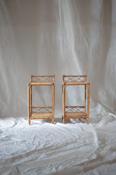  Vivai del Sud Pair of Bamboo and Rush Fabric Side Tables 1970s - 4662757