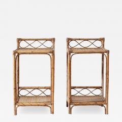  Vivai del Sud Pair of Bamboo and Rush Fabric Side Tables 1970s - 4680435