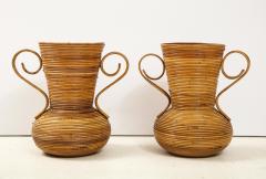  Vivai del Sud Pair of Vivai del Sud Italian Rattan Vases with Handles - 1812539