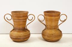  Vivai del Sud Pair of Vivai del Sud Italian Rattan Vases with Handles - 1812540