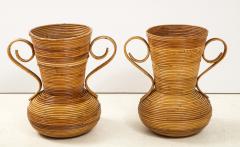  Vivai del Sud Pair of Vivai del Sud Italian Rattan Vases with Handles - 1812558