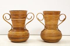  Vivai del Sud Pair of Vivai del Sud Italian Rattan Vases with Handles - 1812560