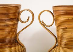  Vivai del Sud Pair of Vivai del Sud Italian Rattan Vases with Handles - 1812561