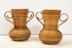  Vivai del Sud Pair of Vivai del Sud Italian Rattan Vases with Handles - 1812574