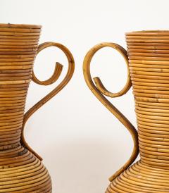  Vivai del Sud Pair of Vivai del Sud Italian Rattan Vases with Handles - 1812575