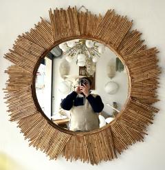  Vivai del Sud Rattan Sun Mirror by Vivai Del Sud Italy 1970s - 4344546