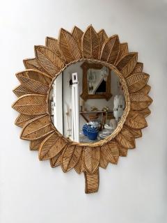  Vivai del Sud Rattan Sunflower Mirror by Vivai Del Sud Italy 1970s - 4684981