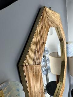  Vivai del Sud Rattan and Brass Octogonal Wall Mirror by Vivai Del Sud Italy 1970s - 4025558