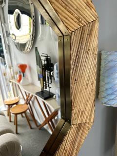  Vivai del Sud Rattan and Brass Octogonal Wall Mirror by Vivai Del Sud Italy 1970s - 4025560