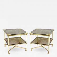  Vivai del Sud Vivai del Sud 1970s Rare Pair of Smoked Glass and Ivory Brass Side Tables - 329808